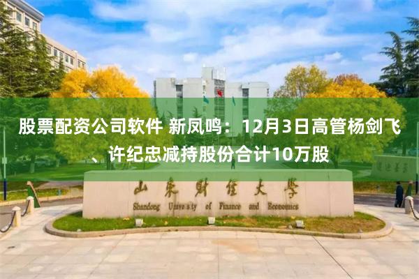 股票配资公司软件 新凤鸣：12月3日高管杨剑飞、许纪忠减持股份合计10万股
