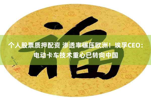 个人股票质押配资 渗透率碾压欧洲！埃孚CEO：电动卡车技术重心已转向中国