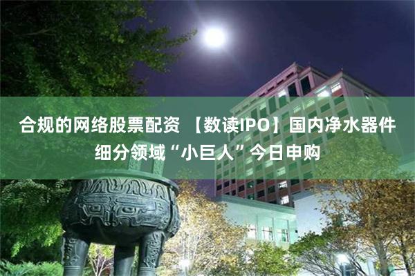 合规的网络股票配资 【数读IPO】国内净水器件细分领域“小巨人”今日申购